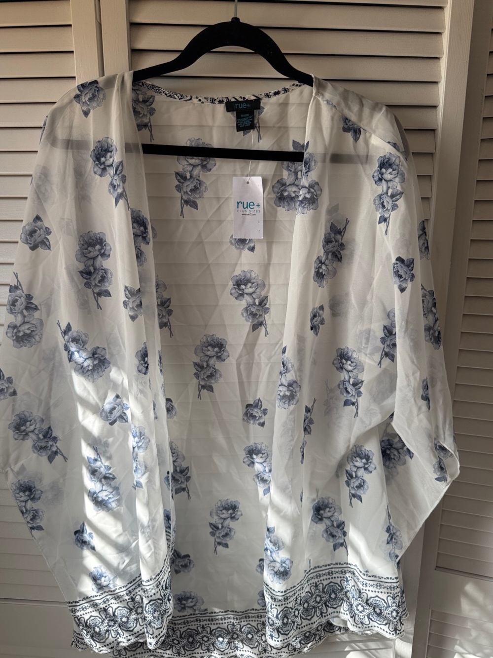 Rue21 White Sheer Floral Kimono with Blue Print